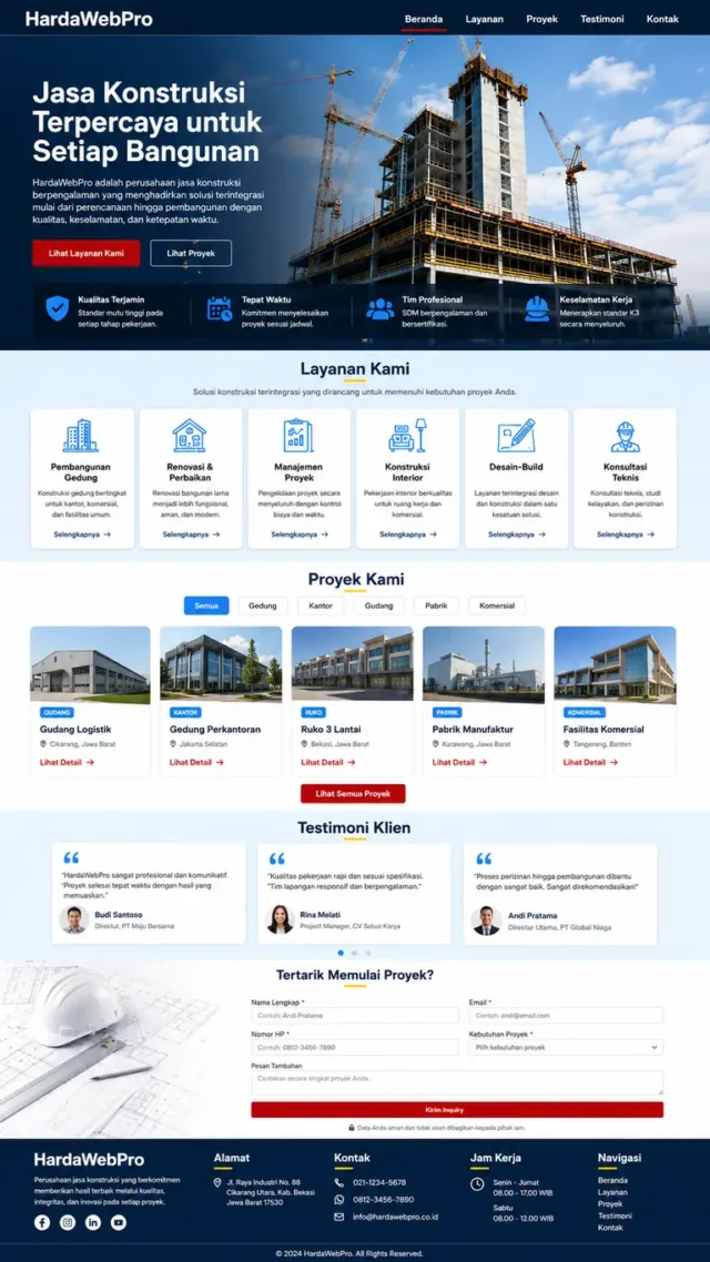 contoh full page website compro perusahaan konstruksi untuk jasa website di Tangerang