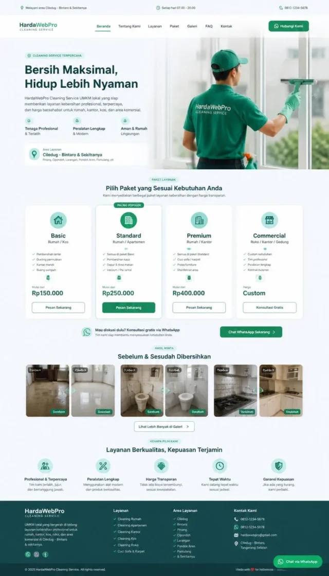 contoh layout website company profile landing page satu halaman UMKM jasa cleaning