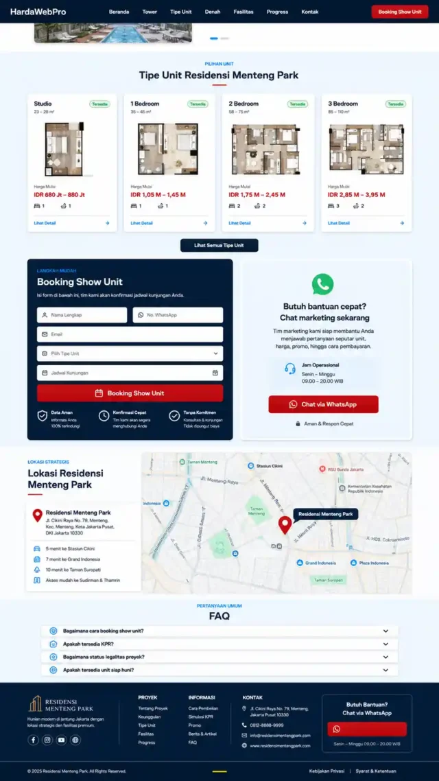 contoh full page CTA booking show unit pada website penjualan apartemen developer Indonesia