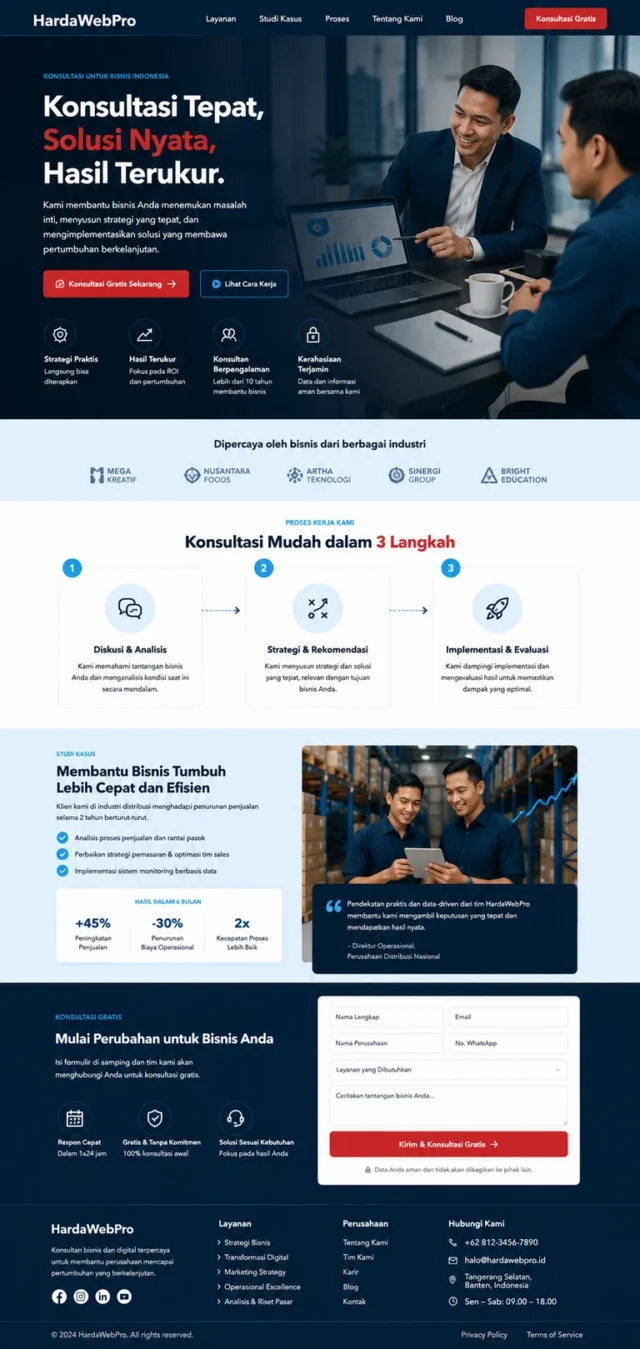 full page contoh landing page penjualan jasa dengan form lead