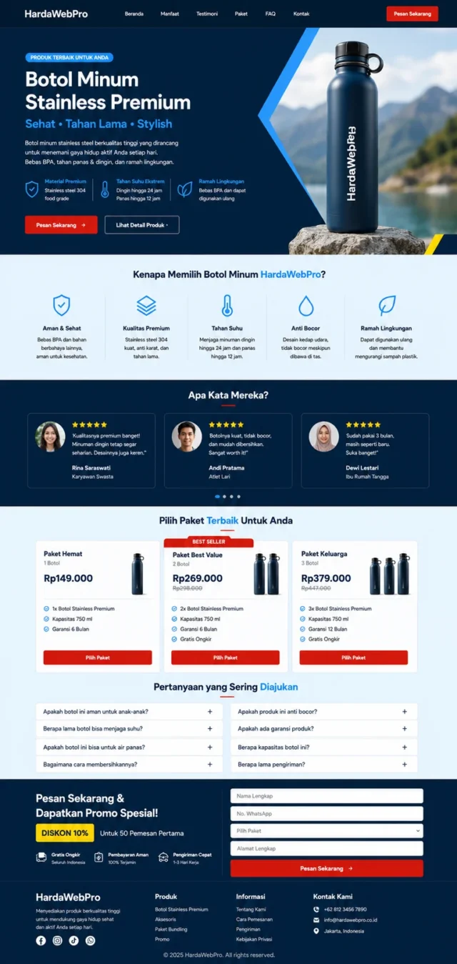 full page contoh landing page penjualan produk fisik layout bagus