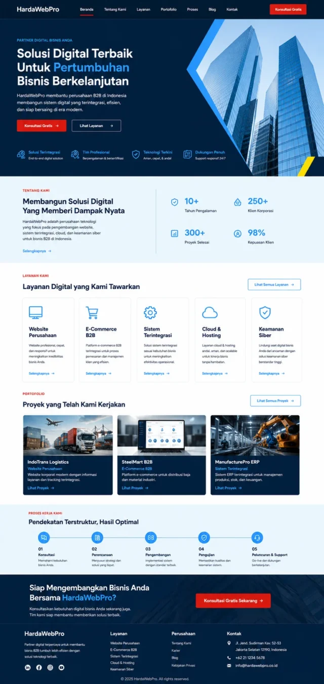 full page contoh website profil perusahaan B2B clean corporate