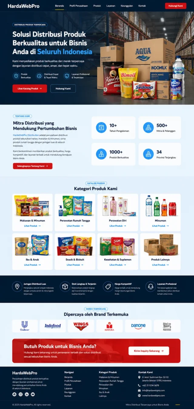 full page contoh website profil perusahaan distribusi produk modern