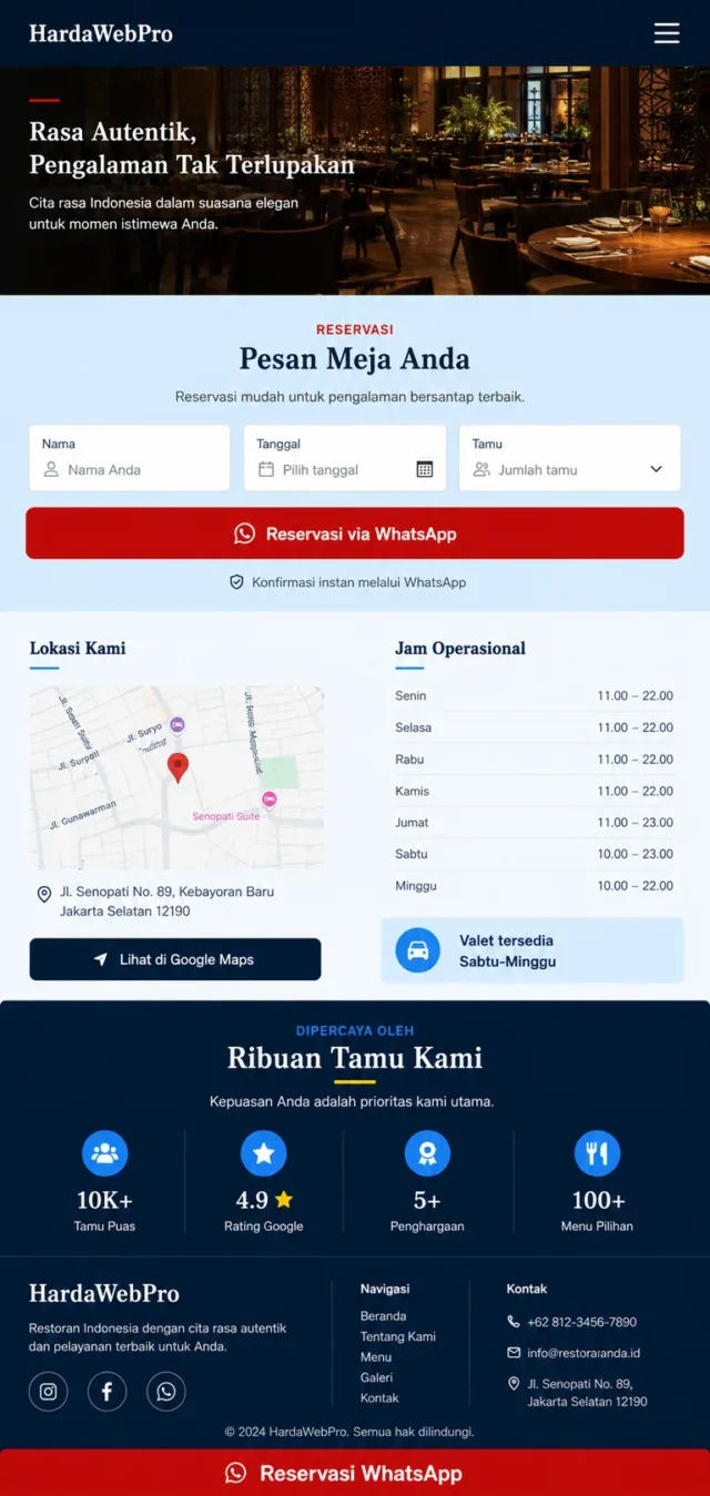 full page mobile desain website restaurant dengan form reservasi dan trust signal lokal full page mobile desain website restaurant dengan form reservasi dan trust signal lokal