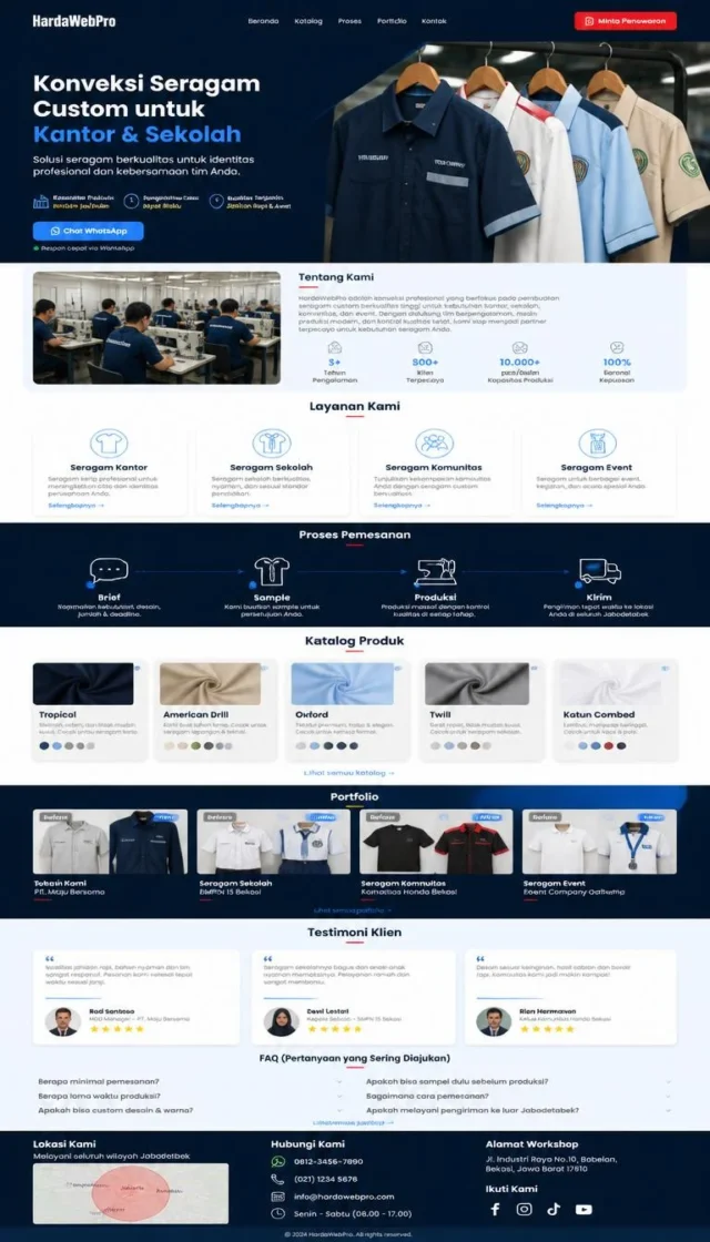 contoh full page inspirasi desain website UMKM konveksi seragam custom dari header sampai footer contoh full page inspirasi desain website UMKM konveksi seragam custom dari header sampai footer