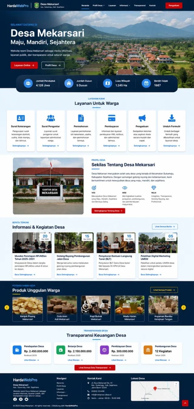 mockup full page contoh desain website desa modern terbaru lengkap header sampai footer