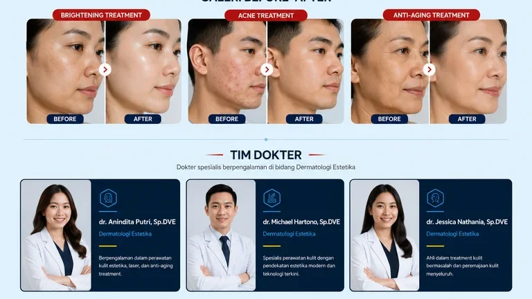 galeri before-after dan portofolio dokter pada desain web klinik kecantikan profesional