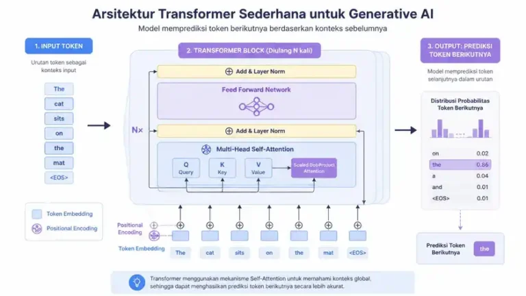diagram arsitektur transformer dalam Generative AI dan prediksi token diagram arsitektur transformer dalam Generative AI dan prediksi token