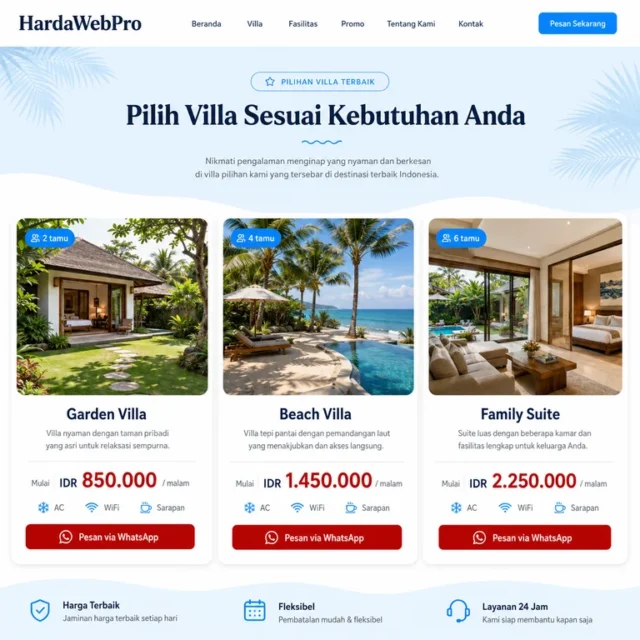 section tipe villa pada contoh desain website resort perusahaan dengan harga IDR section tipe villa pada contoh desain website resort perusahaan dengan harga IDR