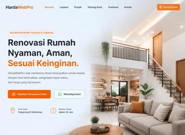 hero section website company profile landing page dengan CTA dan area kerja