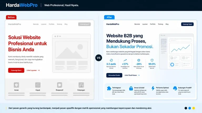 perbandingan gaya penulisan hero web compro generik versus investor-ready perbandingan gaya penulisan hero web compro generik versus investor-ready