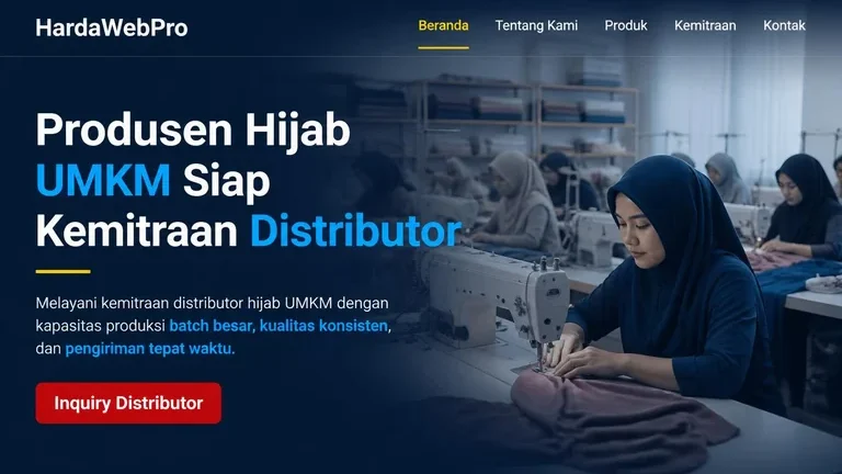 hero section website produsen hijab dengan CTA inquiry distributor hero section website produsen hijab dengan CTA inquiry distributor