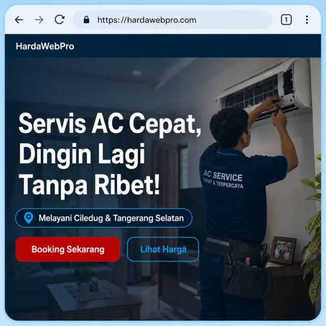 contoh hero section desain web landing page jasa service dengan CTA booking dan area kerja