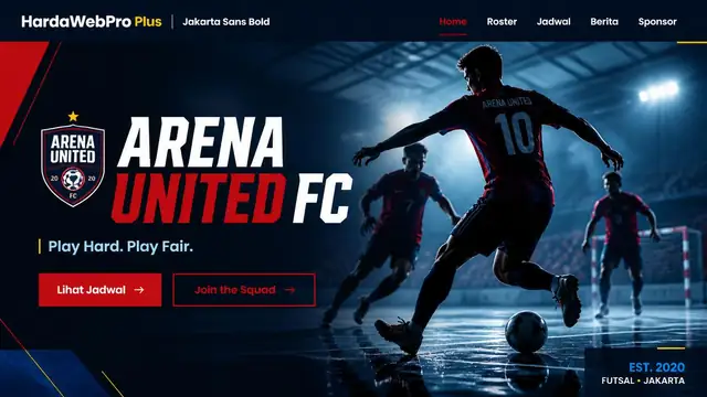 contoh desain web klub bola futsal hero section Arena United FC dengan CTA jadwal contoh desain web klub bola futsal hero section Arena United FC dengan CTA jadwal