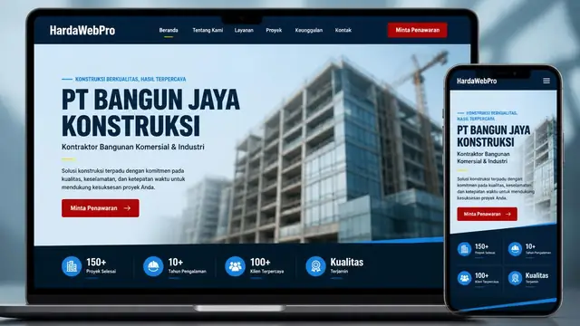 contoh hero web company profile perusahaan kontraktor di laptop dan smartphone contoh hero web company profile perusahaan kontraktor di laptop dan smartphone