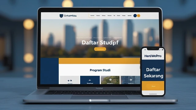contoh hero website universitas tampilan desain modern di laptop dan smartphone