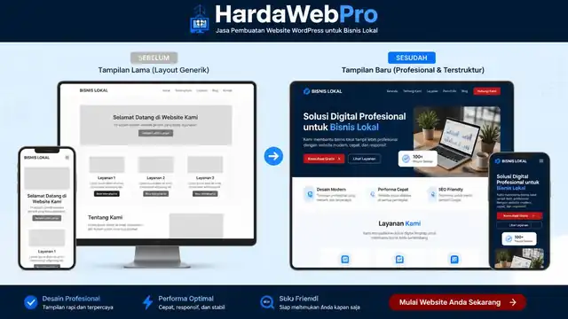 Perbandingan hasil jasa edit tema WordPress sebelum dan sesudah untuk website bisnis Perbandingan hasil jasa edit tema WordPress sebelum dan sesudah untuk website bisnis