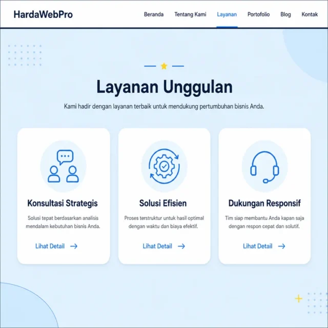 kartu layanan pada contoh website profil perusahaan modern