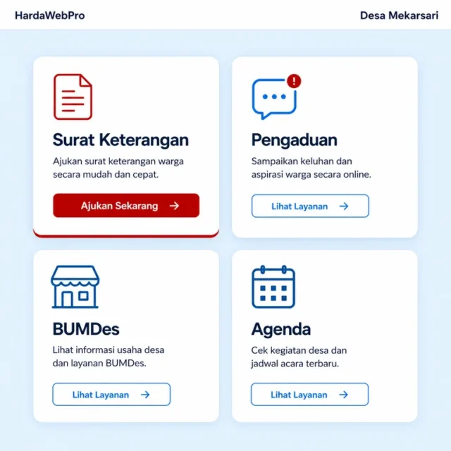 kartu layanan publik website desa modern untuk surat keterangan dan pengaduan warga