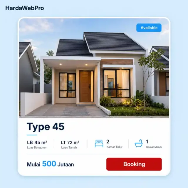 kartu tipe unit square pada website properti real estate perumahan