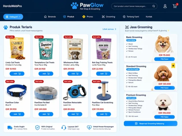 katalog kartu produk website petshop gen-z ramah jempol mobile