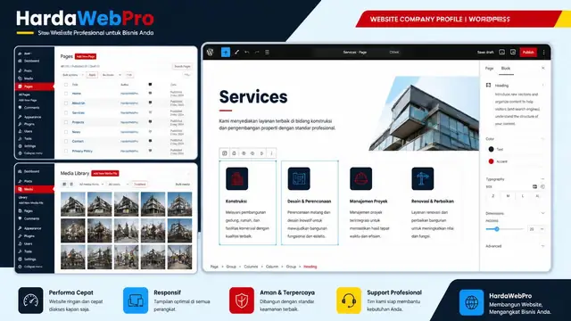 dashboard admin website compro wordpress menampilkan editor halaman layanan perusahaan Indonesia dashboard admin website compro wordpress menampilkan editor halaman layanan perusahaan Indonesia