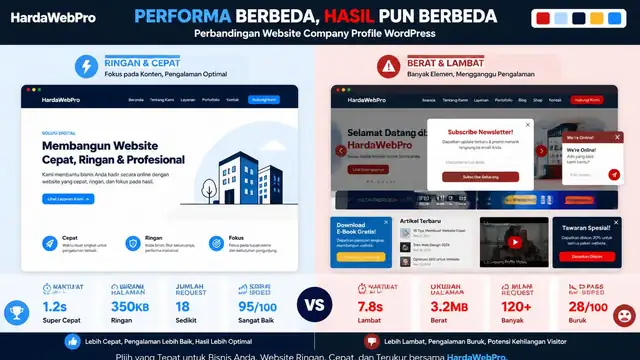 perbandingan mockup website compro wordpress ringan versus website company profile penuh plugin berat perbandingan mockup website compro wordpress ringan versus website company profile penuh plugin berat