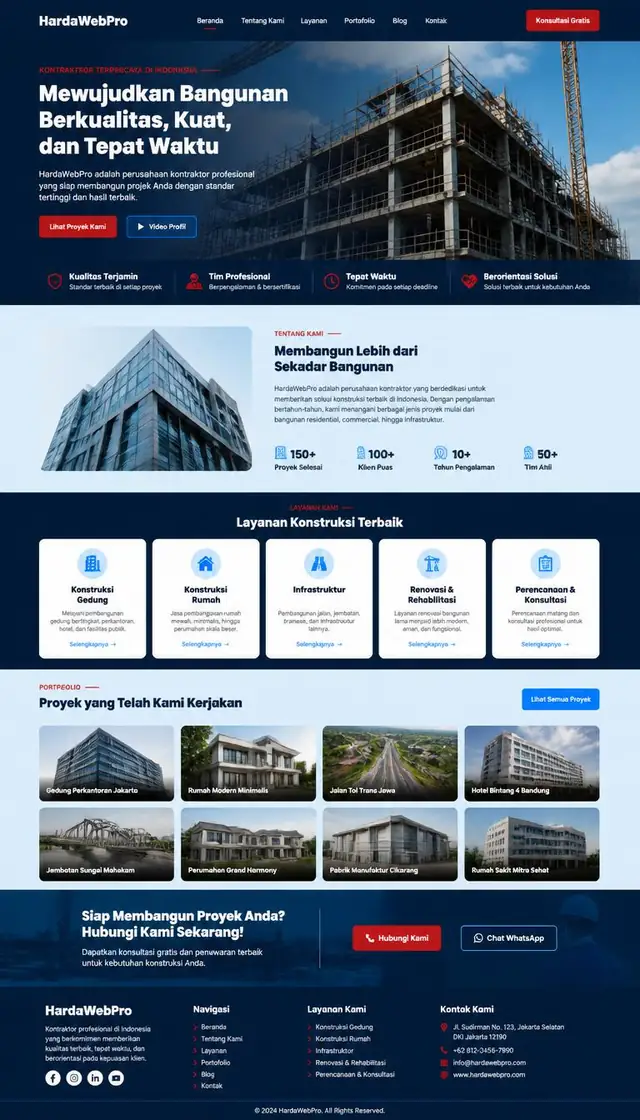 full page website company profile wordpress untuk bisnis kontraktor Indonesia dari header sampai footer full page website company profile wordpress untuk bisnis kontraktor Indonesia dari header sampai footer