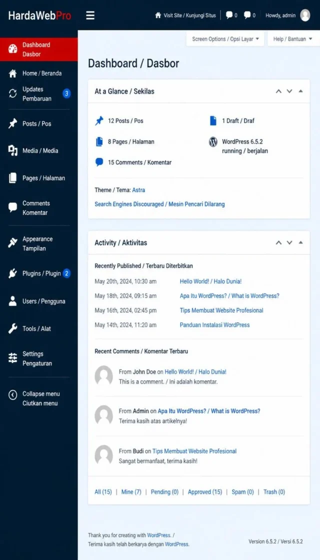 daftar istilah menu dashboard localhost wordpress wp admin lengkap daftar istilah menu dashboard localhost wordpress wp admin lengkap