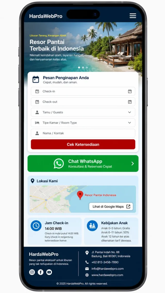 full page mobile desain website resort perusahaan dengan form booking dan trust signal lokal full page mobile desain website resort perusahaan dengan form booking dan trust signal lokal