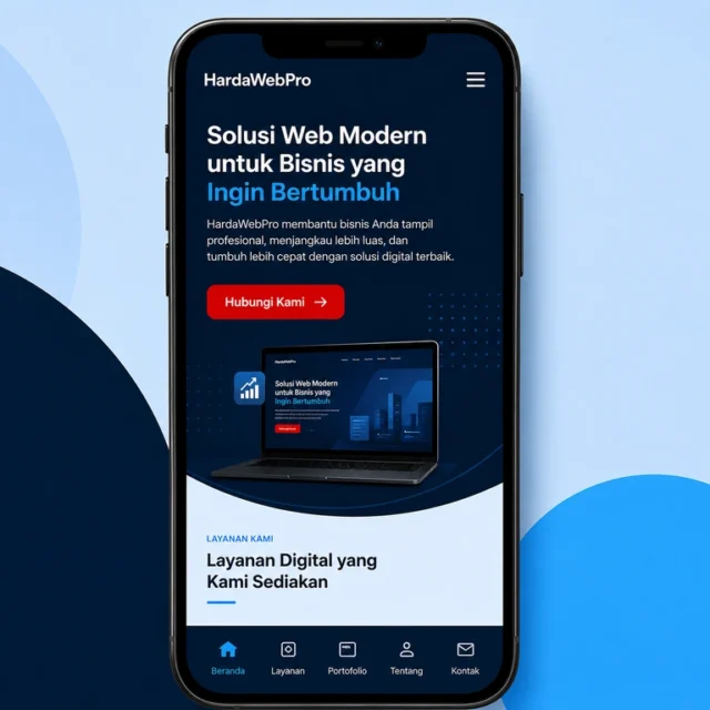 tampilan mobile website compro desain modern perusahaan Indonesia aspect square