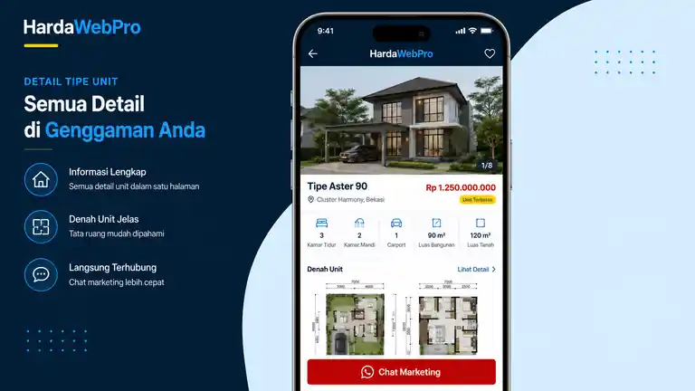 halaman detail unit mobile pada desain website perusahaan real estate perumahan