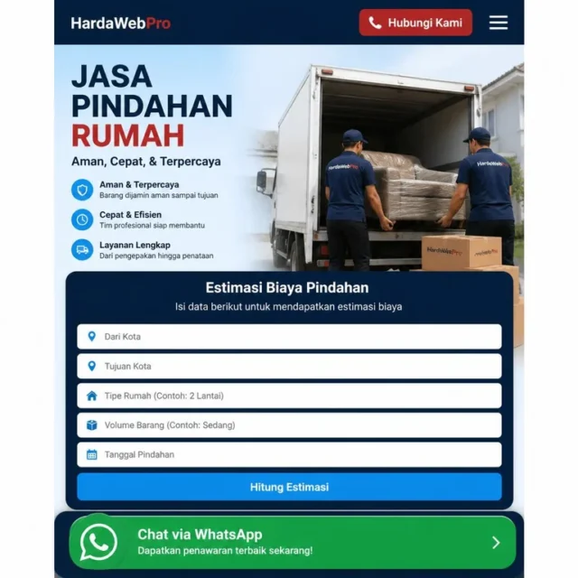 tampilan mobile web compro jasa pindahan dengan form estimasi dan WhatsApp tampilan mobile web compro jasa pindahan dengan form estimasi dan WhatsApp