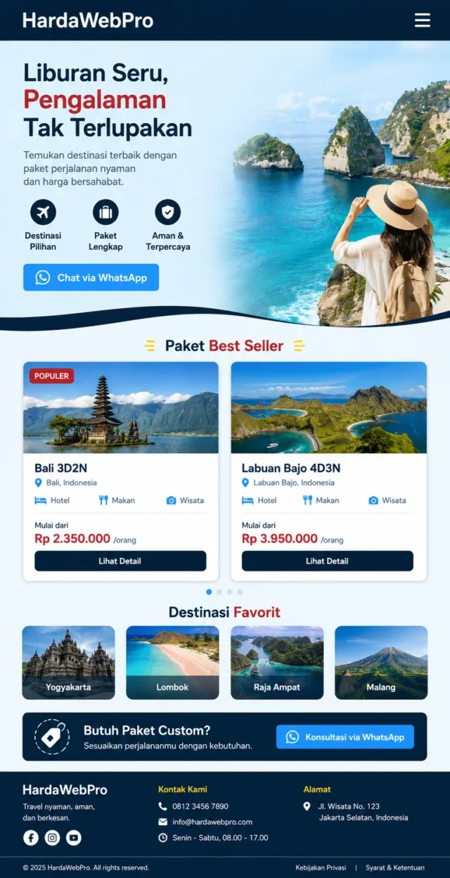 mockup mobile full page website travel fokus inquiry WhatsApp mockup mobile full page website travel fokus inquiry WhatsApp