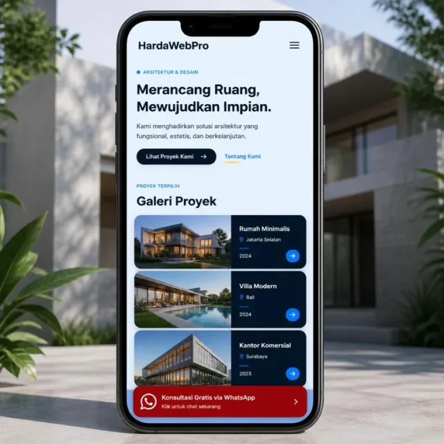 tampilan mobile website portofolio arsitektur dengan CTA konsultasi tampilan mobile website portofolio arsitektur dengan CTA konsultasi