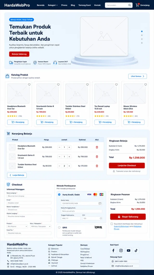 mockup halaman checkout website dengan integrasi payment gateway QRIS dan kartu kredit mockup halaman checkout website dengan integrasi payment gateway QRIS dan kartu kredit