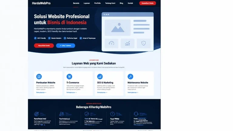 mockup website company profile dari hasil MCP Skill AI riset keyword