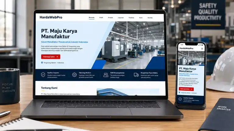 mockup jasa website compro perusahaan di Tangerang pada laptop dan smartphone