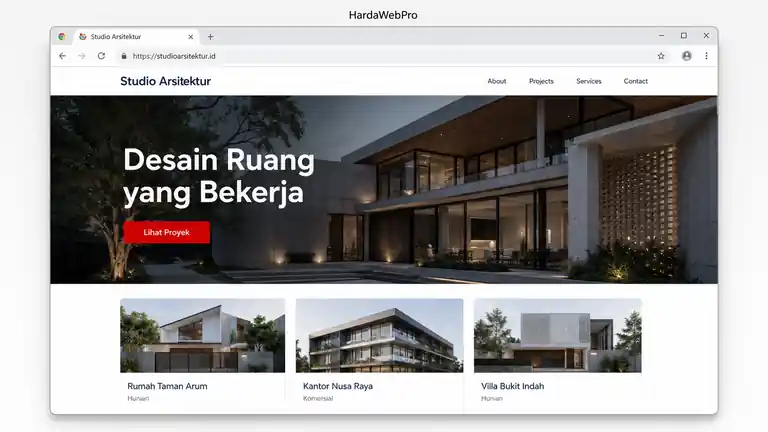 contoh desain website perusahaan arsitektur modern light mode dengan hero proyek bangunan contoh desain website perusahaan arsitektur modern light mode dengan hero proyek bangunan