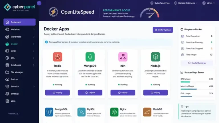 CyberPanel OpenLiteSpeed Docker Manager deploy aplikasi hosting gratis CyberPanel OpenLiteSpeed Docker Manager deploy aplikasi hosting gratis