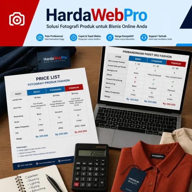 perbandingan price list paket fotografi produk per SKU marketplace