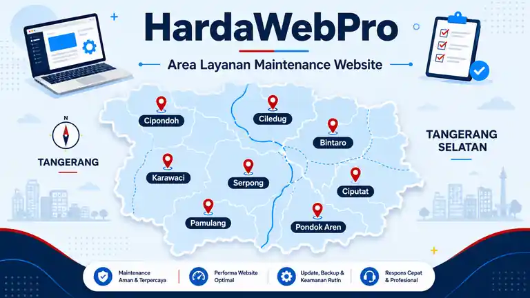 peta area layanan jasa maintenance website perusahaan Tangerang Ciledug Bintaro Serpong Pamulang