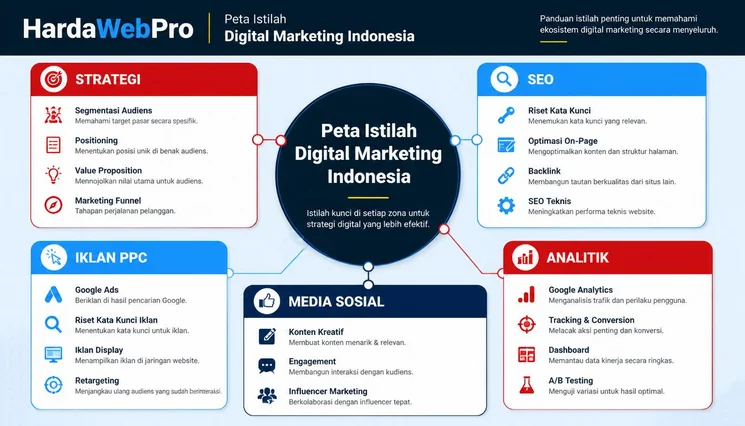 peta istilah digital marketing berdasarkan konteks strategi SEO iklan dan analitik