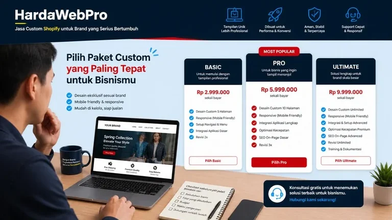ilustrasi memilih paket jasa edit template shopify untuk toko online Indonesia ilustrasi memilih paket jasa edit template shopify untuk toko online Indonesia