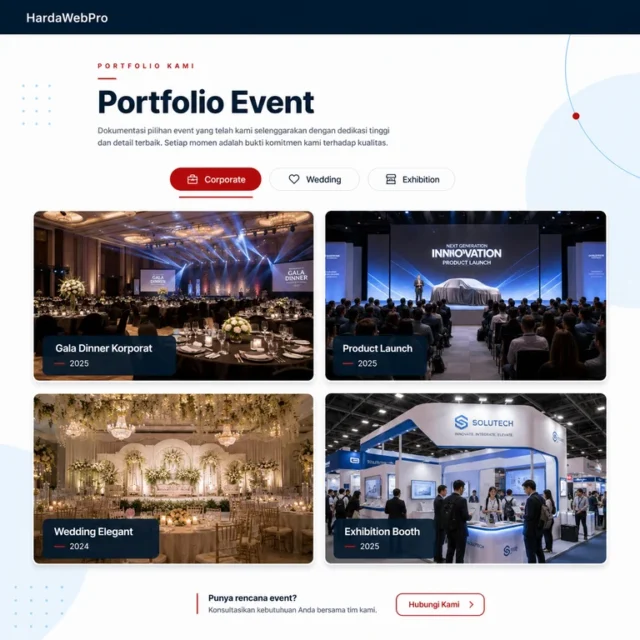 section portfolio event pada desain web compro perusahaan event organizer dengan filter kategori section portfolio event pada desain web compro perusahaan event organizer dengan filter kategori