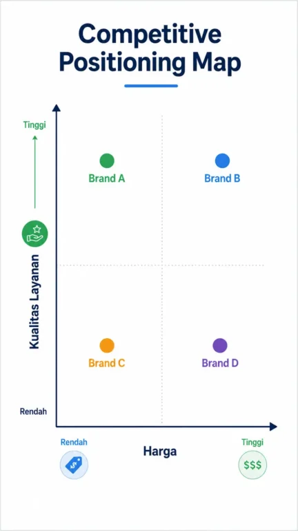 infografis matriks positioning hasil prompt AI competitor research analisis rival