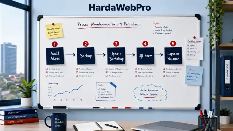 checklist proses jasa maintenance website perusahaan mulai audit backup update hingga laporan