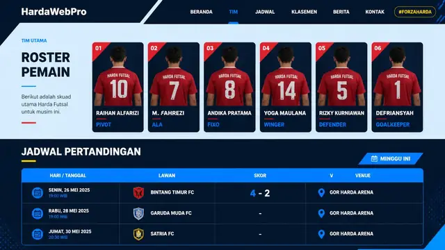 section roster dan jadwal pertandingan pada contoh desain web klub bola futsal section roster dan jadwal pertandingan pada contoh desain web klub bola futsal