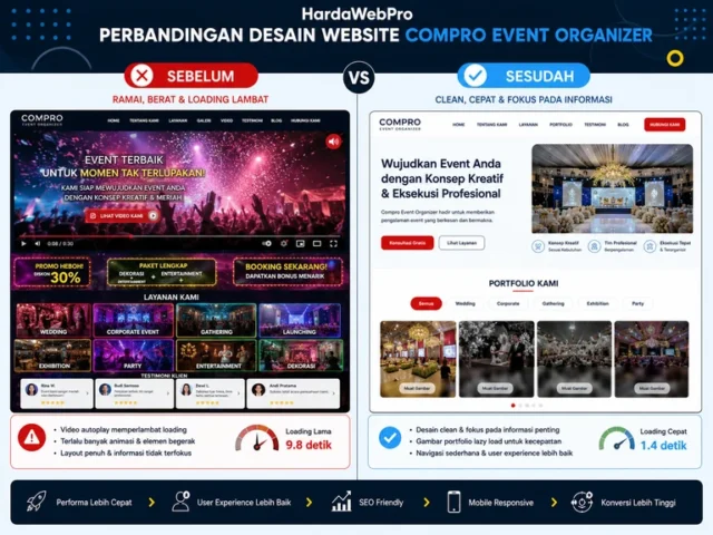 perbandingan sebelum sesudah desain web compro event organizer optimasi kecepatan perbandingan sebelum sesudah desain web compro event organizer optimasi kecepatan