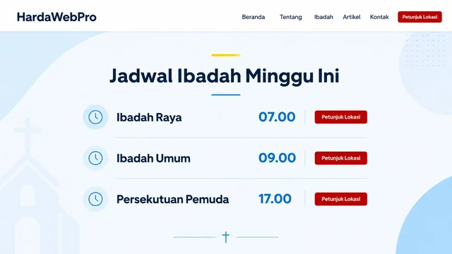contoh section jadwal ibadah pada website gereja minimalis clean mudah dibaca